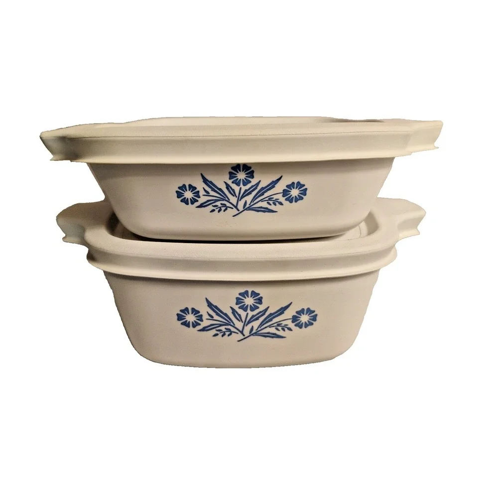 Vtg 2pc Lot Corningware Bowls W/Lids P-44-B P-41-B Cornflower 1 3/4 & 2 3/4 Cup
